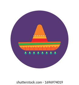 mexican culture hat block and flat style icon vector illustration design
