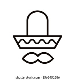 mexican culture hat and mustache fill style icon vector illustration design