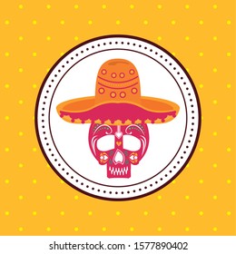 mexican culture hat with skull head vector illustration design