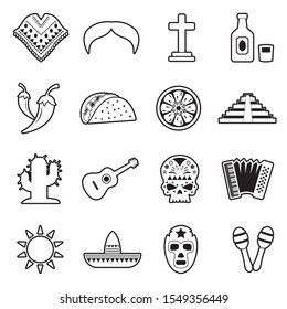 Mexican Culture Icons. Line With Fill Design. Vector Illustration.