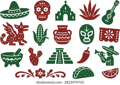 Mexican Culture Icons Vector Set