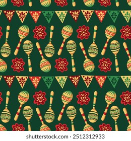 Mexican Culture Maraca Festive Seamless Pattern on Black Background