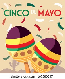 mexican culture maracas with label cinco de mayo vector illustration design