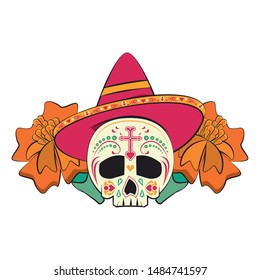 mexican culture mexico festival, dia de los muertos mariachi skull cartoon vector illustration graphic design