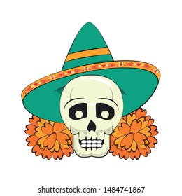 mexican culture mexico festival, dia de los muertos mariachi skull cartoon vector illustration graphic design
