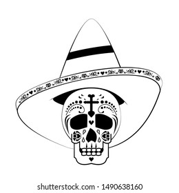 mexican culture mexico festival, dia de los muertos mariachi skull cartoon vector illustration graphic design