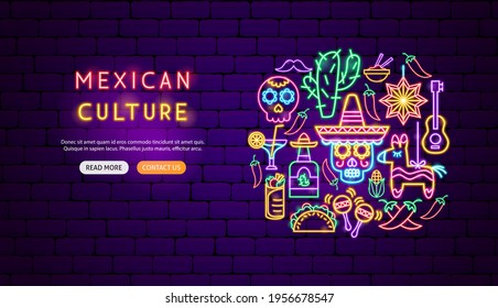 Mexican Culture Neon Banner Design. Vector Illustration of Industrial Promotion.