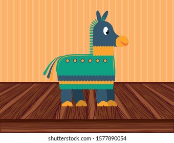 mexican culture pinata in wooden table vector illustration design