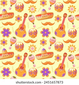 Mexican culture seamless pattern. Cinco de Maya holiday. Vector illustration