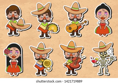 Mexican Culture Sticker Vector Illustration On Vintage Background