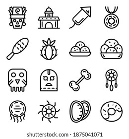 
Mexican Culture and Tradition Icons in Modern Filled Style 
