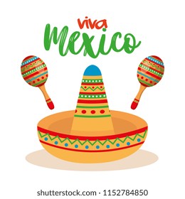 mexican culture traditional hat and maracas