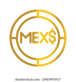 Mexican currency peso golden coin, can be used as a design symbol for money, finance and business. with a gradient fill design.