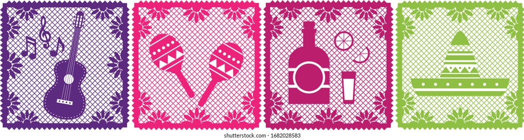 Conjunto mexicano de papel cortado