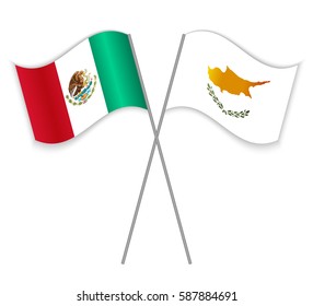 Mexican and Cypriot crossed flags. Mexico combined with Cyprus isolated on white. Language learning, international business or travel concept.