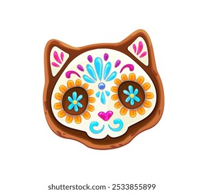 Biscoito mexicano Dia da morte biscoito gato caveira biscoito. Dia Mexicano do Morto de carnaval massa assustadora, sobremesa geada assustador. México Dia de Los Muertos sobremesa biscoito de gato de gengibre com cobertura de marigold