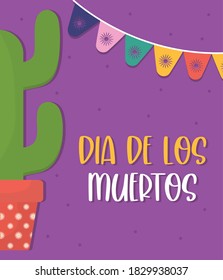 Mexican day of the dead cactus with banner pennant design, Mexico culture theme Vector illustration