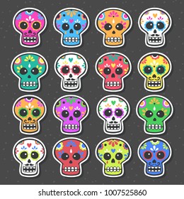 Mexican day of the dead calavera skulls collection on dark background