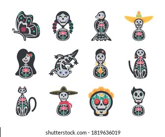 Mexican day of dead detailed style set icon design, Mexico culture theme Vector illustration