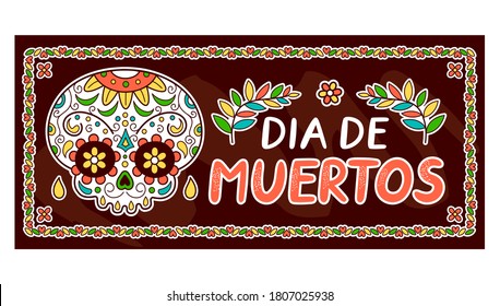 Mexican Day of the dead, Dia de Muertos concept. Vector flat line cartoon kawaii character illustration icon. Mexican Dia de Muertos banner