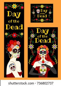 Mexican Day of the Dead (Dia de los Muertos) and Calavera Catrina. Vertical web banners set