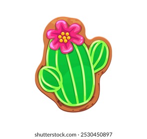 Mexican Day of Dead holiday cactus flower cookie. Hispanic culture celebration sweet cookie or gingerbread cactus plant biscuit dessert. Mexican Day of the Dead holiday or Dia de Los Muertos pastry