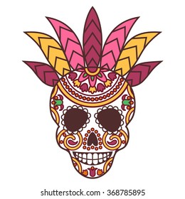 Mexican Day of the dead illustration. Ornamental  skull