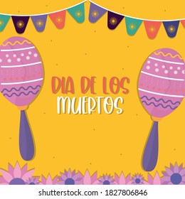 Mexican day of the dead maracas with banner pennant design, Mexico culture theme Vector illustration