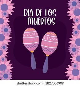 Mexican day of the dead maracas with flowers design, Mexico culture theme Vector illustration