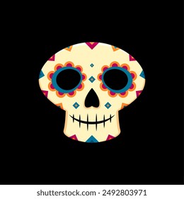 Mexican Day of the Dead ornate sugar skull. Mexican Dia De Los Muertos sugar calavera skull or Mexico Halloween celebration human skeleton head vector decoration or symbol with ethnic ornaments