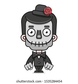 Mexican Day Of The Dead , Painted The Face Of A Smiling Skull With A Rose. Vector Illustration