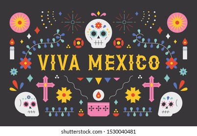 Mexican Day of the Dead pattern poster. flat design style minimal vector illustration. Dia de Muertos