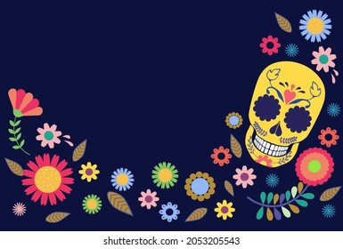 Mexican Day of the Dead rectangular postcard vector template