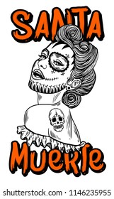 Mexican Day of the dead. Santa muerte girl vector illustration. Traditional mexican halloween dia de los muertos holiday party. Decoration banner invitation 