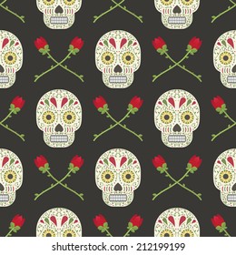 mexican day of the dead seamless pattern with skulls and roses, with clipping path