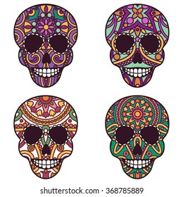 Mexican Day of the dead set. Ornamental  skulls