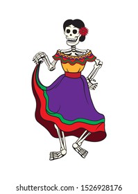 Mexican Day of the Dead skeleton woman dancing