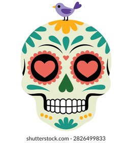 Mexican day of dead skull mask with flower decoration cartoon vector
