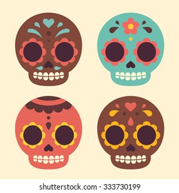 Mexican Day of the Dead sugar skulls. Cute and modern flat vector illustration.