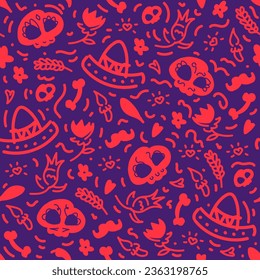 Mexican Day Of The Dead Vector Seamless Pattern