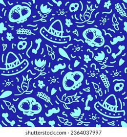 Mexican Day Of The Dead Vector Seamless Pattern