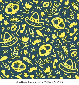 Mexican Day Of The Dead Vector Seamless Pattern