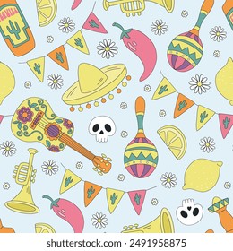 Mexican Day of the dead vector seamless pattern background