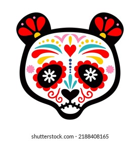 Mexican dead Bear. Bear skull sugar head colorful holiday vector illustration for day of the dead, bones skeleton dia de los muertos pets party drawings. Bear skull mask