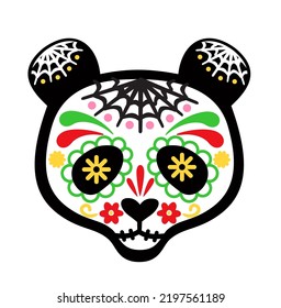 Mexican dead Bear. Bear skull sugar head colorful holiday vector illustration for day of the dead, bones skeleton dia de los muertos pets party drawings. Bear skull mask