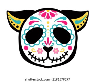 Mexican dead Cat  Cat skull sugar head colorful holiday vector illustration for day the dead  bones skeleton dia de los muertos pets party drawings