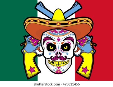 Mexican Death Mask Revolvers Against Background Stock Vector (Royalty ...