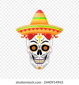 Mexican decorated skull vector on transparent background