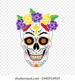 Mexican decorated skull vector on transparent background