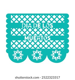 Guirnalda de Papel Picado decorativa mexicana con letras y flores. Banderas de corte de papel, guirnalda con patrón para el día de los muertos